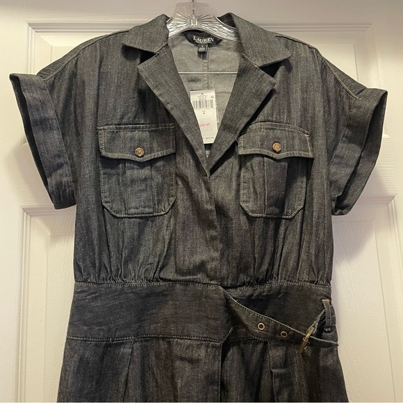 NWT Lauren Ralph Lauren Denim Jumpsuit 
Nightfall Wash Collar ShortSleeve Size 4 - Picture 6 of 11